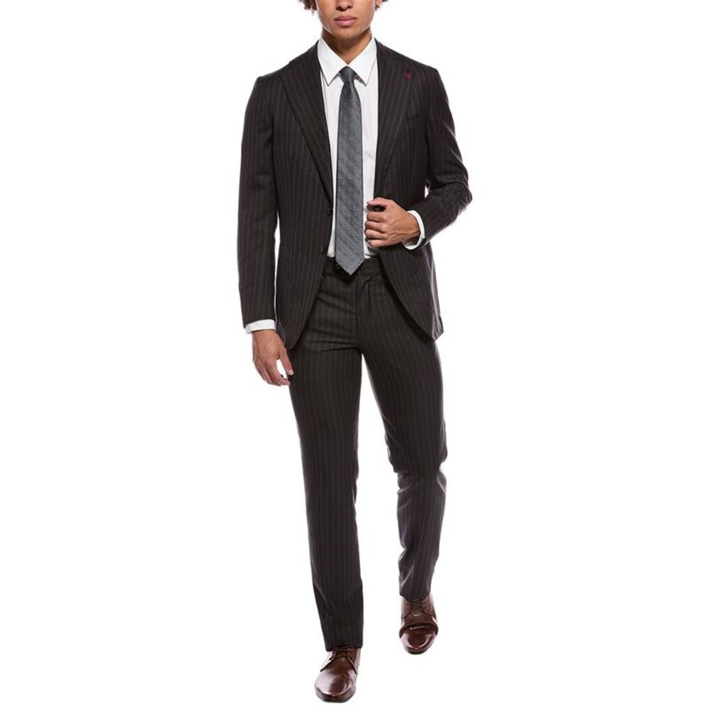 Isaia Mens  Marechiaro Wool Suit With Flat Front Pant, Grey